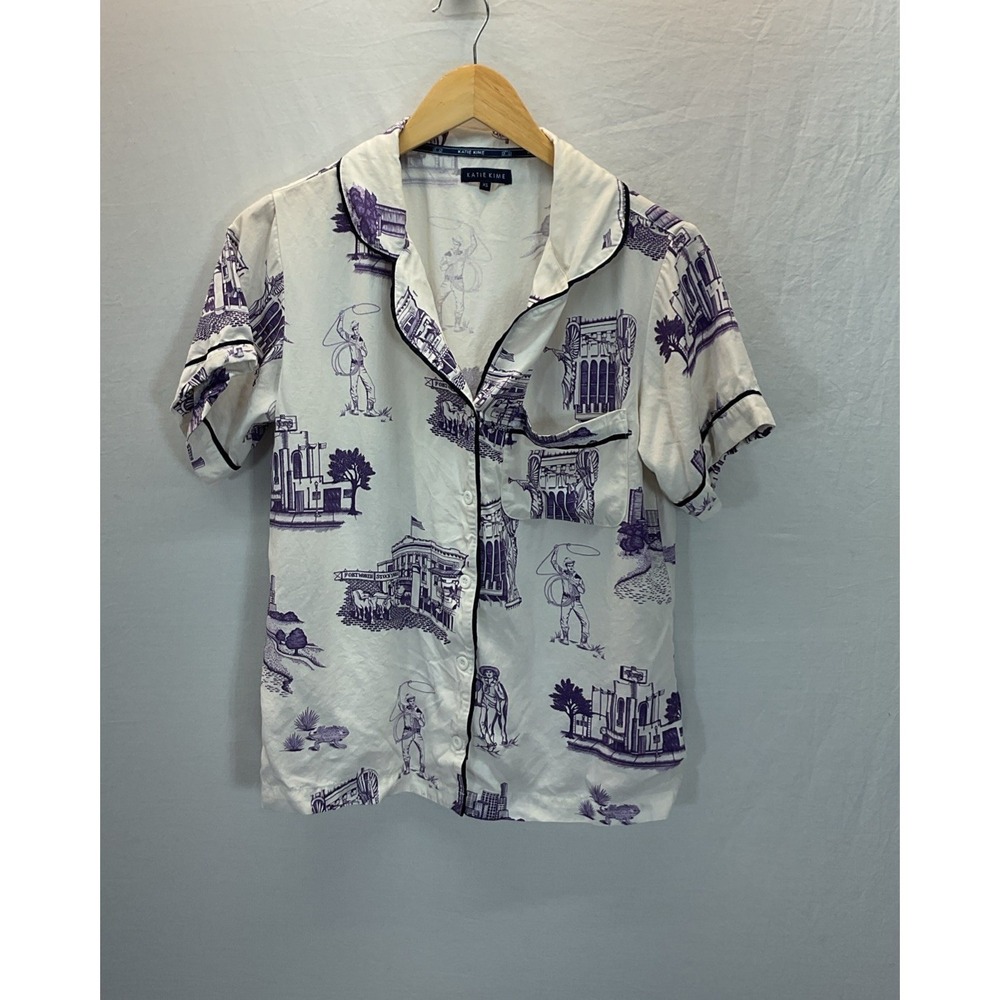 Katie Kime Women's Sleep Shirt XS Fort Worth Toile Pajama Top Purple Print TCU